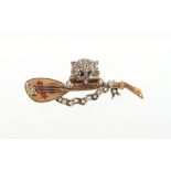 An unusual Continental gold & enamel gem set brooch modelled as a cat & mandolin, set with diamonds,