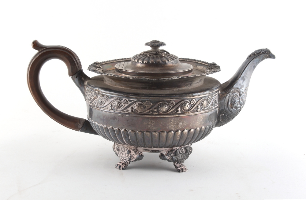 Property of a lady - a Georgian Irish silver teapot, James Fray, Dublin 1825, also stamped WEST,