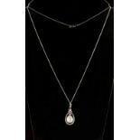 A certificated natural saltwater pearl & diamond pendant on chain necklace, the cream coloured pearl