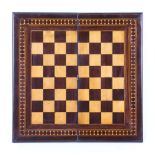 Property of a lady - a late 19th century huanghuali or hardwood & parquetry folding chess board or