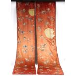 Property of a lady - two matching Chinese embroidered silk long panels, late 19th / early 20th