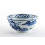 Property of a gentleman of title - a Chinese blue & white bowl, painted with a continuous scene of