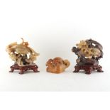 Property of a lady - a pair of Chinese carved soapstone models of phoenixes, each approximately 5.