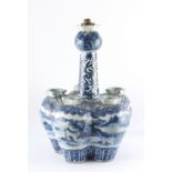 Property of a deceased estate - a Chinese blue & white crocus vase, 19th century, mounted as a