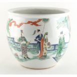 Property of a lady - a Chinese famille verte fish bowl planter, 19th century, painted with a court