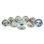 Property of a lady - ten Chinese porcelain circular plates, all 18th century, including famille rose