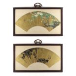 A pair of Chinese fan paintings on gilt ground paper, late 19th / early 20th century, one