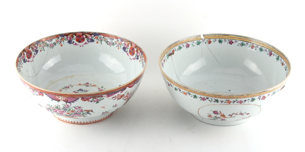 Property of a deceased estate - two 18th century Chinese famille rose punch bowls, damages & - Image 2 of 2