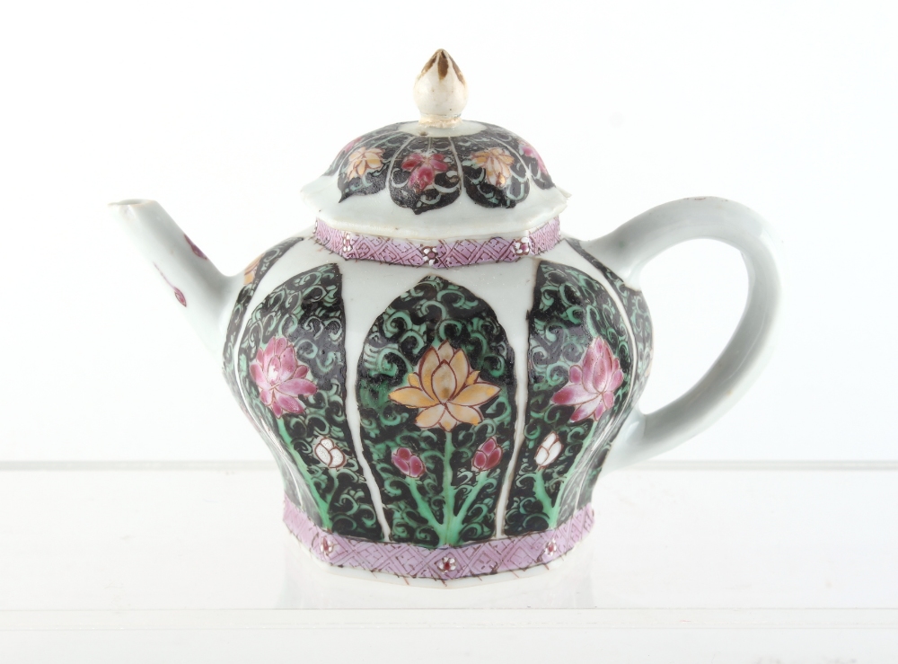 Property of a deceased estate - a Chinese famille rose & verte noire octagonal baluster teapot, - Image 2 of 3