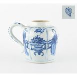 An unusual Chinese blue & white jar with single handle, Kangxi period (1662-1722), painted with four