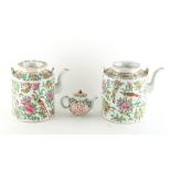 Property of a gentleman - two similar 19th century Chinese Canton famille rose teapots, each