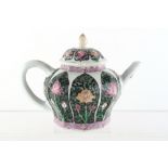 Property of a deceased estate - a Chinese famille rose & verte noire octagonal baluster teapot,