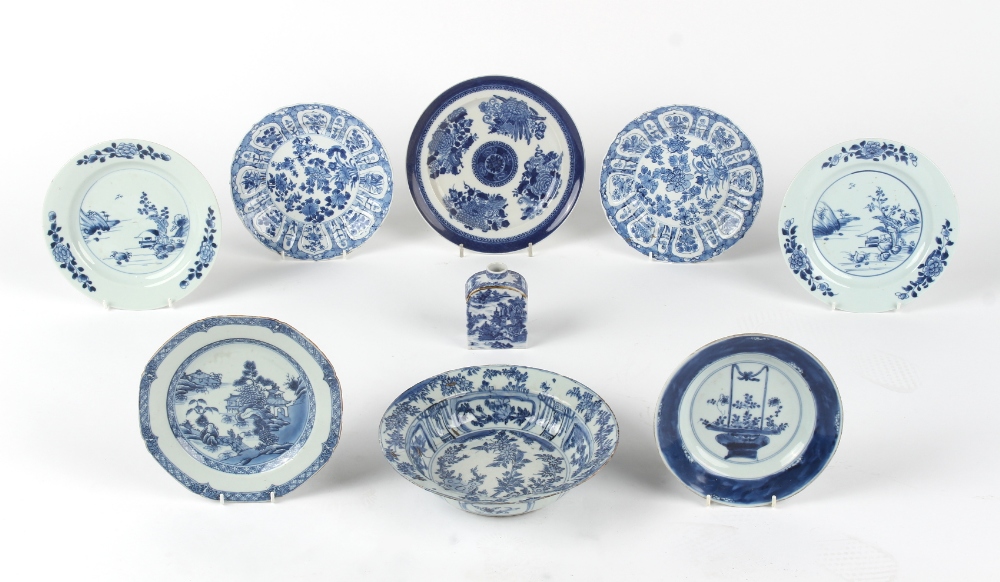 Property of a lady - a group of nine Chinese blue & white porcelain items, all 18th century,