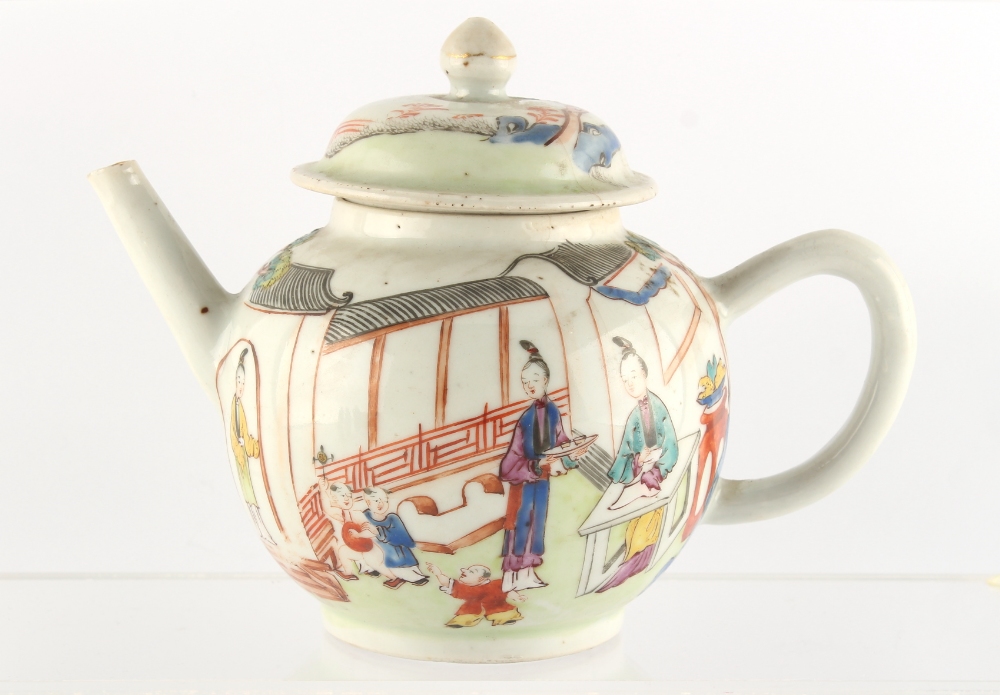 Property of a gentleman - an 18th century Chinese famille rose teapot, painted with ladies & boys in - Image 2 of 2