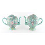 Property of a gentleman - two Chinese famille rose cadogan wine pots or teapots, late 19th / early