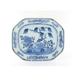 Property of a lady - an 18th century Chinese blue & white exportware meat plate, painted with