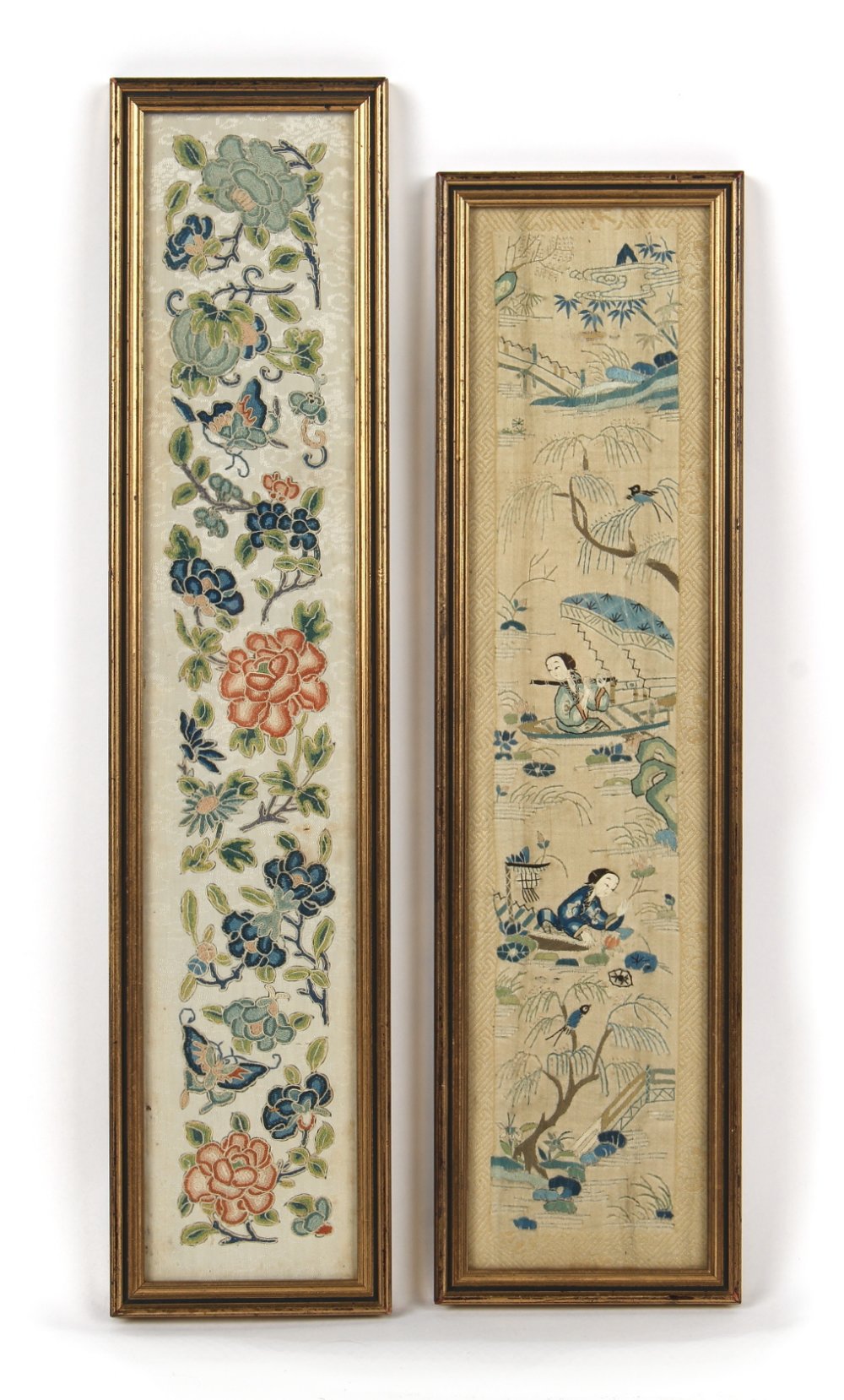 Property of a lady - two late 19th / early 20th century Chinese embroidered silk sleeve panels, in