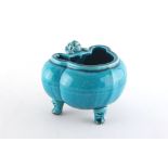 Property of a lady - a Chinese turquoise glazed tripod waterpot of ruyi head form, Kangxi period (