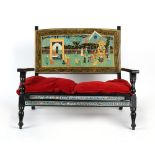 Property of a lady - an Indian or Islamic painted folding bench or seat, 40.75ins. (103.5cms.) wide.