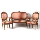 Property of a lady - a French Louis XVI style carved giltwood & upholstered suite comprising a