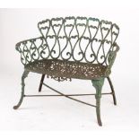 Property of a deceased estate - a green painted cast iron garden seat, 38ins. (97cms.) long.