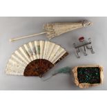 Property of a lady - a Victorian ivory & lace folding parasol; together with a tortoiseshell &