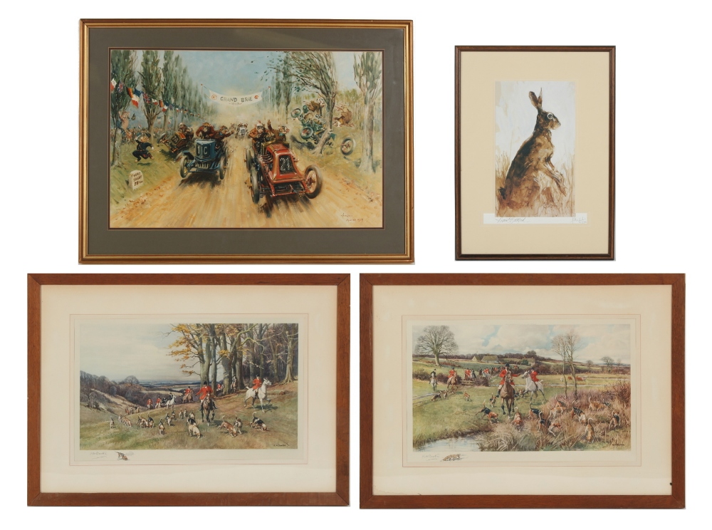 Property of a lady - four assorted framed & glazed prints including a pair of hunting prints