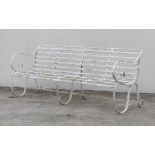 Property of a gentleman - an early 20th century white painted wrought iron garden bench, 84ins. (