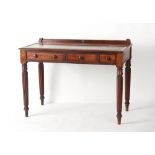 Property of a gentleman - a mahogany side table with three frieze drawers, on turned & fluted