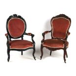 Property of a lady - a 19th century Continental carved armchair with pink upholstery; together