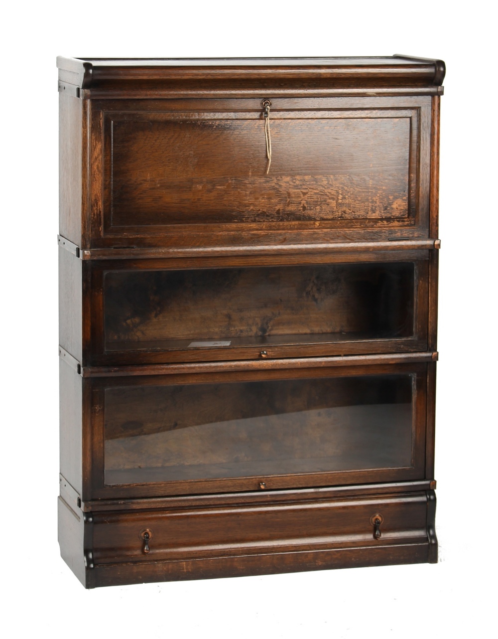 Property of a deceased estate - an oak Globe Wernicke three section stacking bookcase with drawer