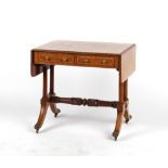 Property of a gentleman - a mahogany & satinwood crossbanded sofa table, basically early 19th