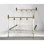 Property of a deceased estate - a Victorian white painted cast iron & brass double bed, with over-