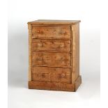Property of a deceased estate - a pine narrow chest of four drawers with turned pilasters, 24.