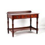 Property of a deceased estate - a Victorian mahogany side table with three frieze drawers & shelf