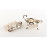 Property of a deceased estate - a silver hip flask; together with a silver sauceboat (