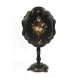 Property of a deceased estate - a Victorian floral painted black papier-mache tilt-top occasional