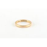 Property of a lady - an 18ct gold wedding ring, with interior engraved inscription, Birmingham 1928,