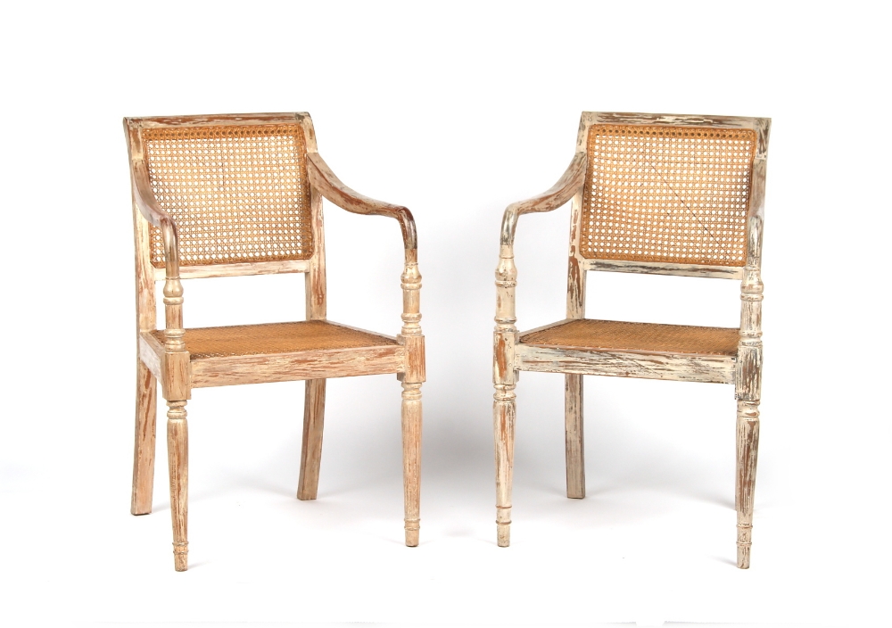 Property of a deceased estate - a pair of Regency style painted & cane panelled elbow chairs (2).