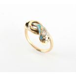 Property of a deceased estate - an unmarked high carat gold & turquoise enamel snake ring set with a