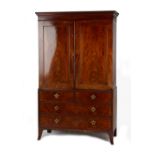 Property of a deceased estate - a George III mahogany two-part linen press, enclosing four slides,