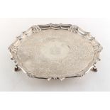 Property of a deceased estate - a George II silver waiter or salver, with hoof feet, Robert