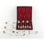 Property of a deceased estate - a set of six George III Scottish silver fiddle pattern teaspoons,