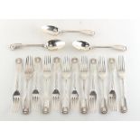 Property of a lady - a set of eleven silver shell pattern dessert forks, London 1931; together