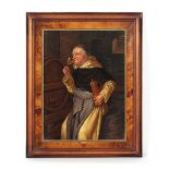 Property of a gentleman - Lorincz - A MONK DRINKING IN THE CELLAR - oil on board, 15.75 by 11.