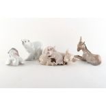 Property of a deceased estate - four Lladro figures - Playful Pigs, Attentive Polar Bear, Nesting