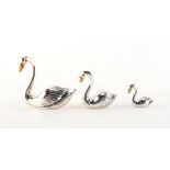 Property of a deceased estate - a graduated set of three modern English silver & enamel models of
