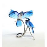 Property of a deceased estate - Blue Jays - a large Swarovski crystal blue & clear glass group of