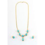 Property of a gentleman - an 18ct yellow gold turquoise necklace & earrings suite, each marked