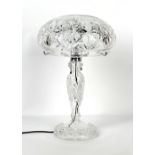 Property of a deceased estate - a large cut glass table lamp of mushroom form, 22ins. (56cms.) high.